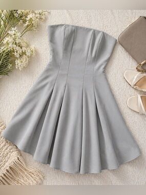 Chic Strapless Light Blue Dress from Kiss Prom - Size 2 Preppy Prom/HOCO